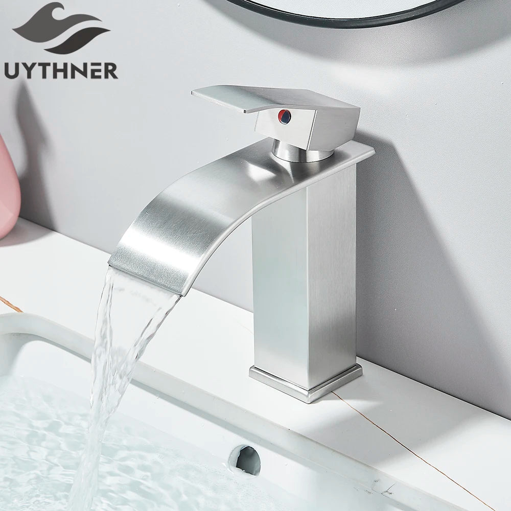 Brushed Golden Basin Faucets Single Lever Hole Deck Mount