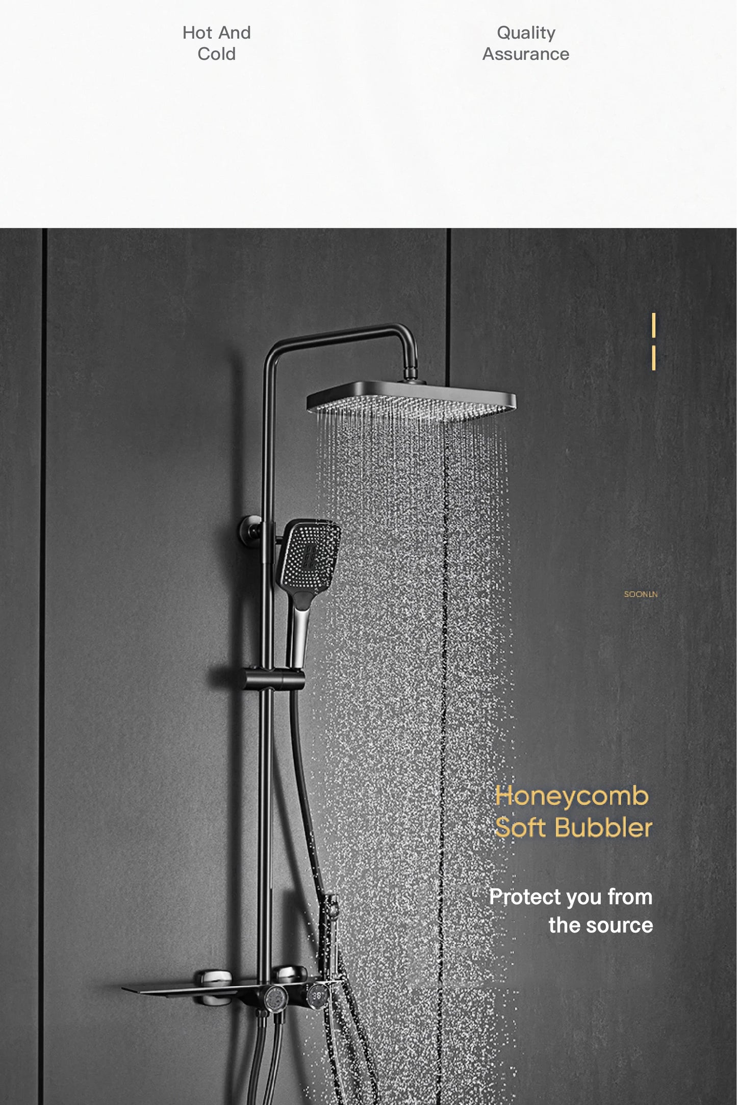 Luxury gun gray brass bathroom shower system digital display cold & hot dual control