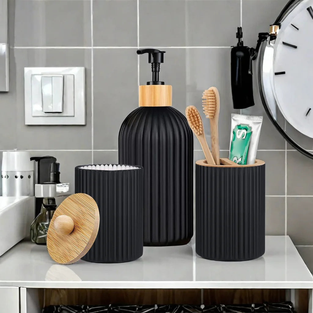 Bathroom Countertop Container Hand Soap Dispenser Cotton Ball Storage Box Toothbrush Holder