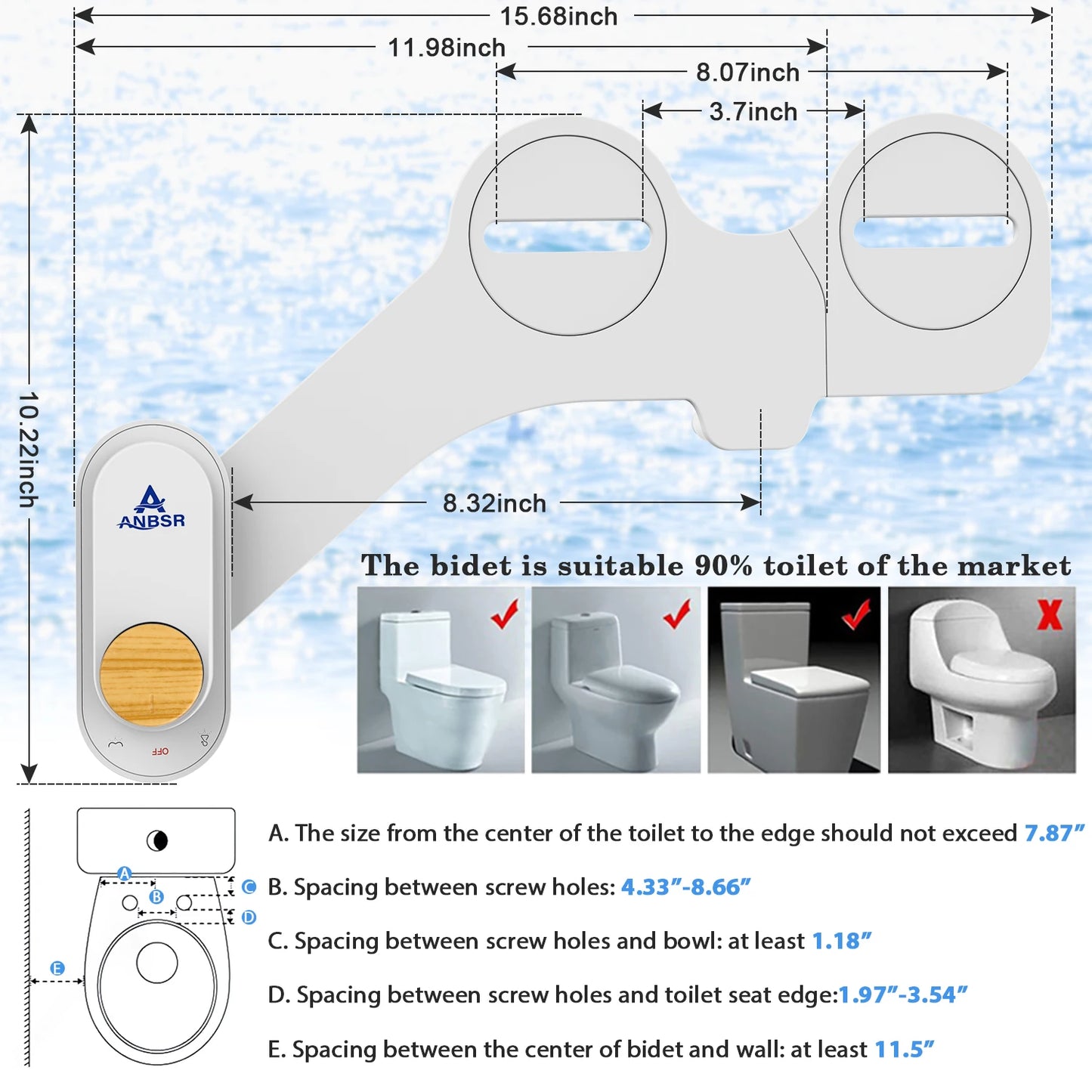 Fresh Water Non-Electric Bidet Attachment for Toilet Seat, Adjustable Water Pressure, Rear Wash