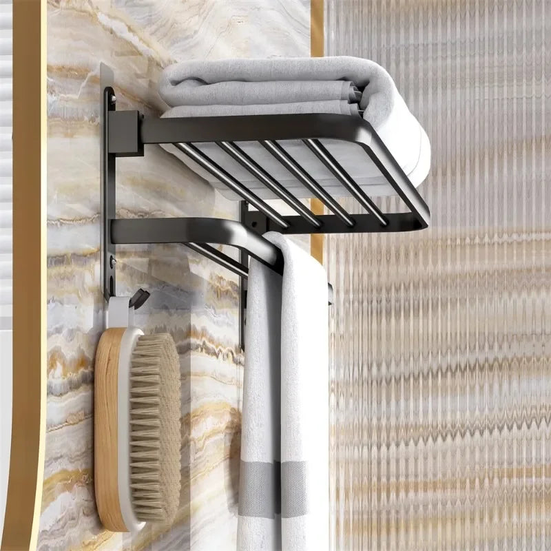 ZEXEF 1/2 Layer Bathroom and Shower Accessories for Bath Towel Rack Organizer Black Drilling Movable