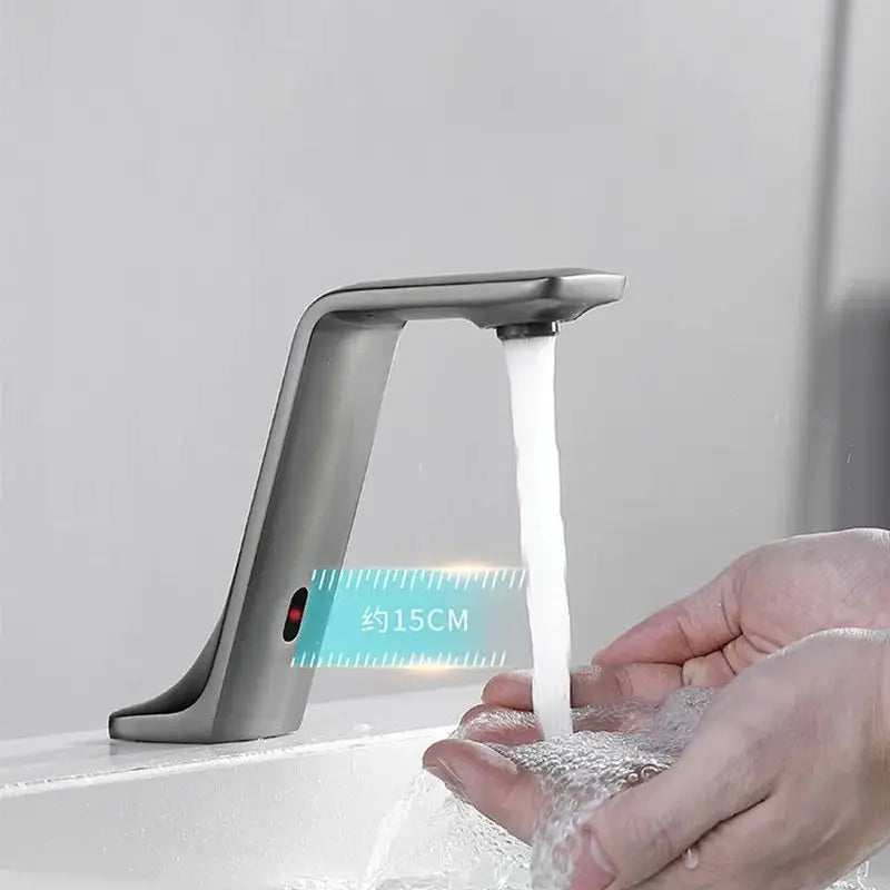 Gun Gray Brass Automatic Touchless Bathroom Basin Faucet Smart Infrared Motion Sensor Single Cold Hand Washing Basin Tap l