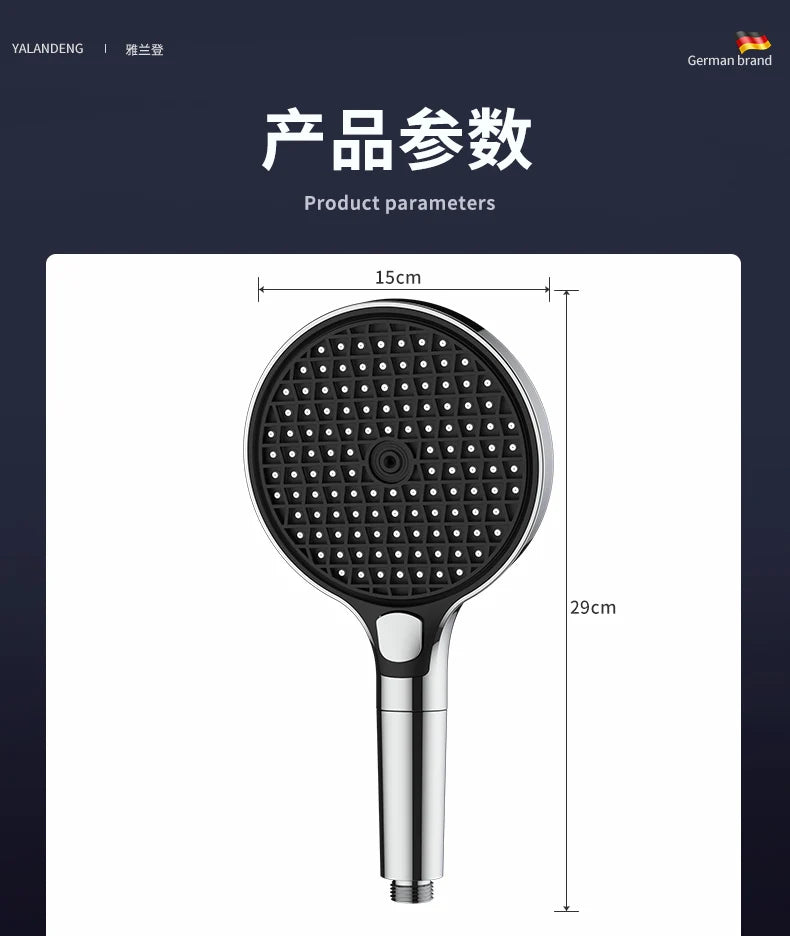 15CM Big Panel High Pressure Shower Head With Filter 3 Modes