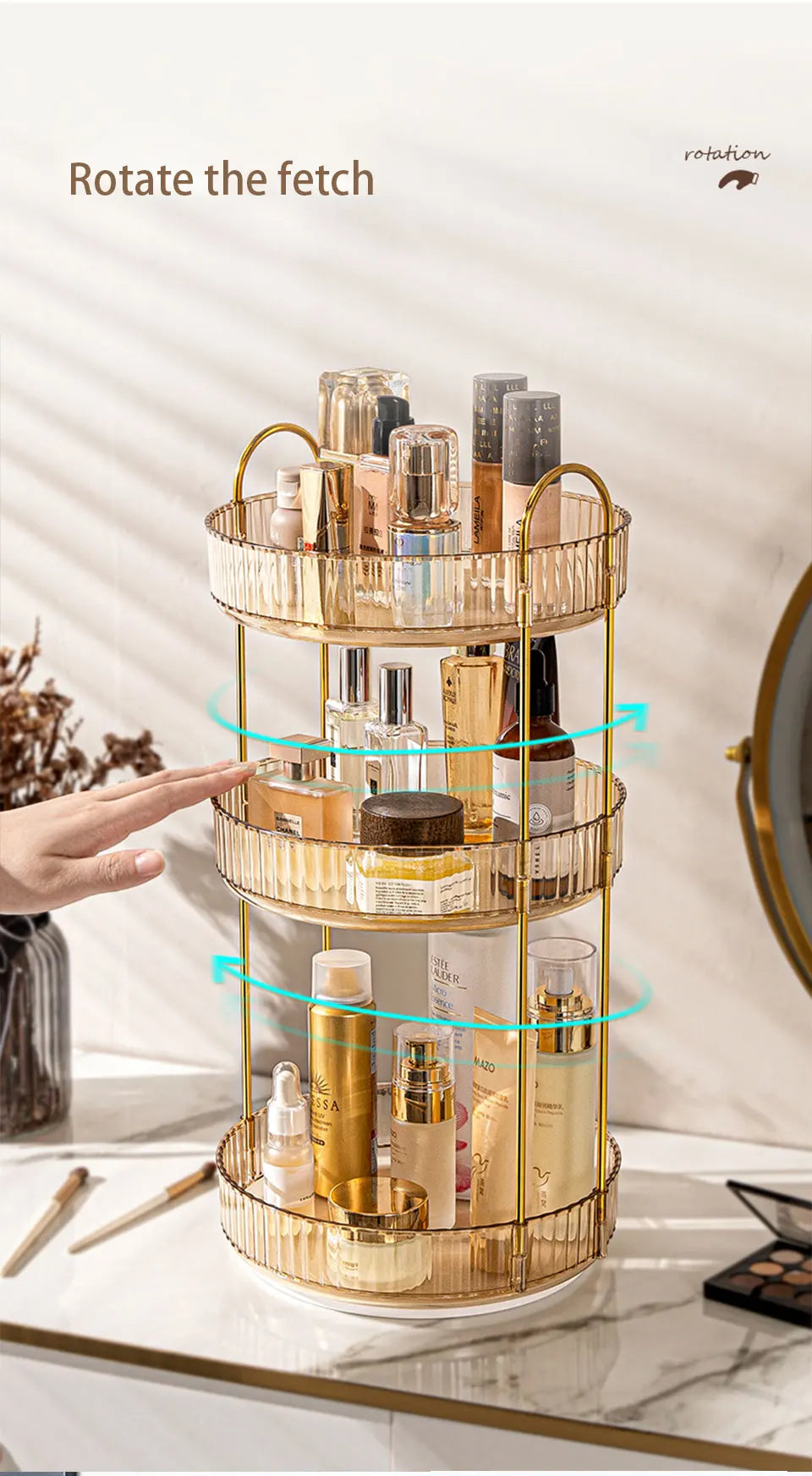 Rotating Makeup Organizer for Vanity 3 Tier Skincare Organizers