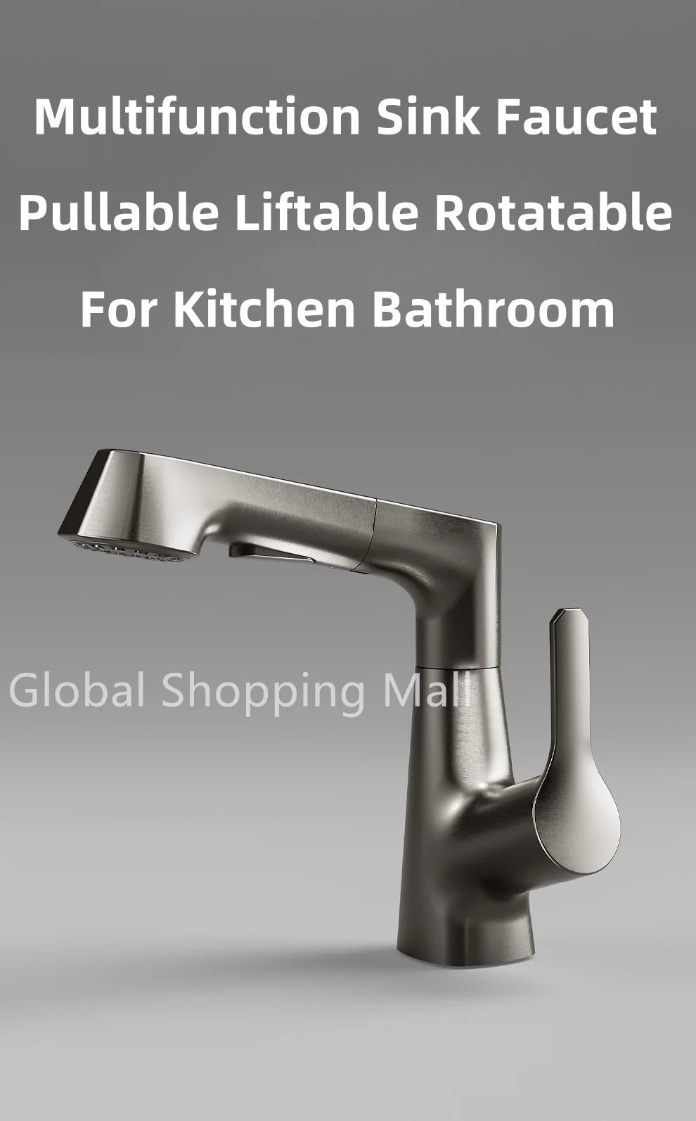 Pull Out Lift Kitchen Faucet 360° Rotatable Splashproof Stainless Steel Kitchen Sink Faucet with Pull Down Sprayer