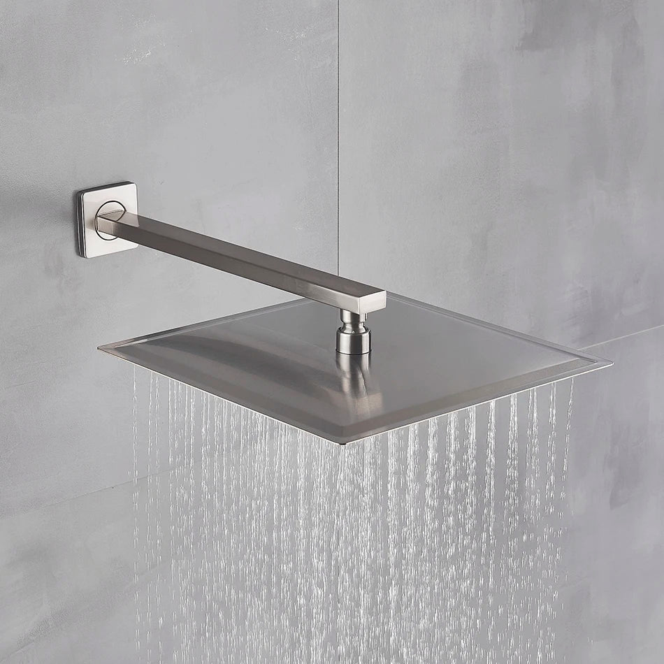 Rainfall Shower Head 8"/10"/12" Square Bathroom Ultrathin . Wall Mounted