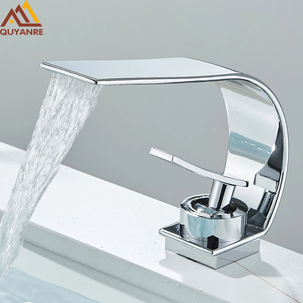 Waterfall Bathroom Sink Faucet Single Handle Basin Faucet Hot Cold Water Mixer