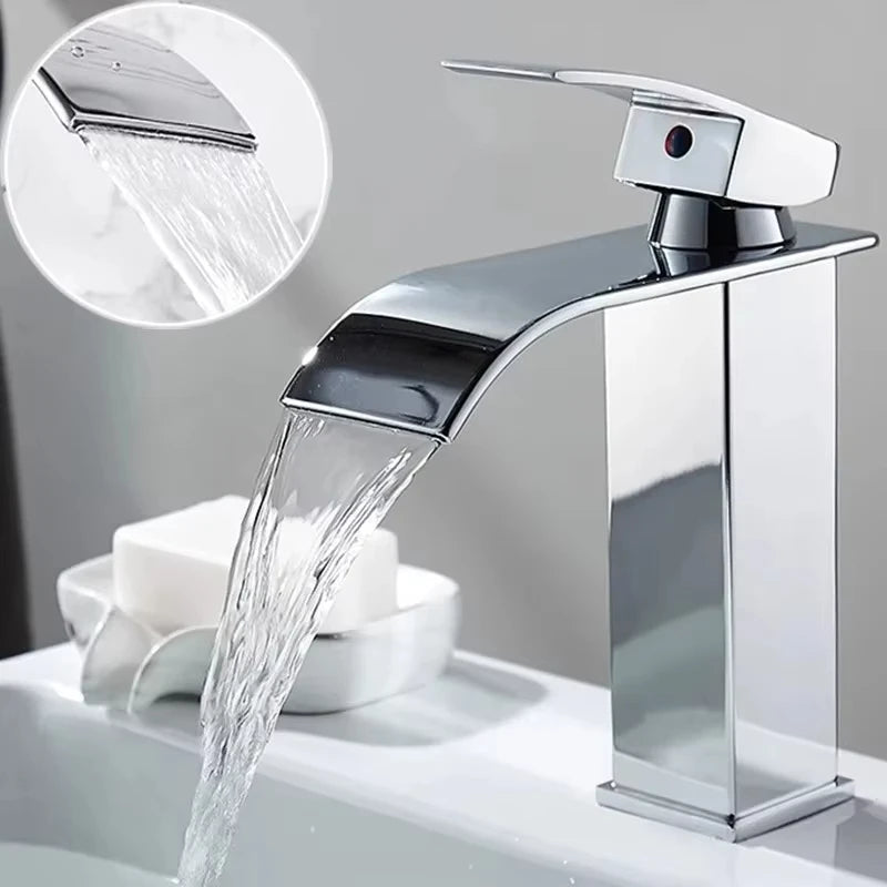 Copper core waterfall stainless steel basin faucet, hot and cold dual control faucet