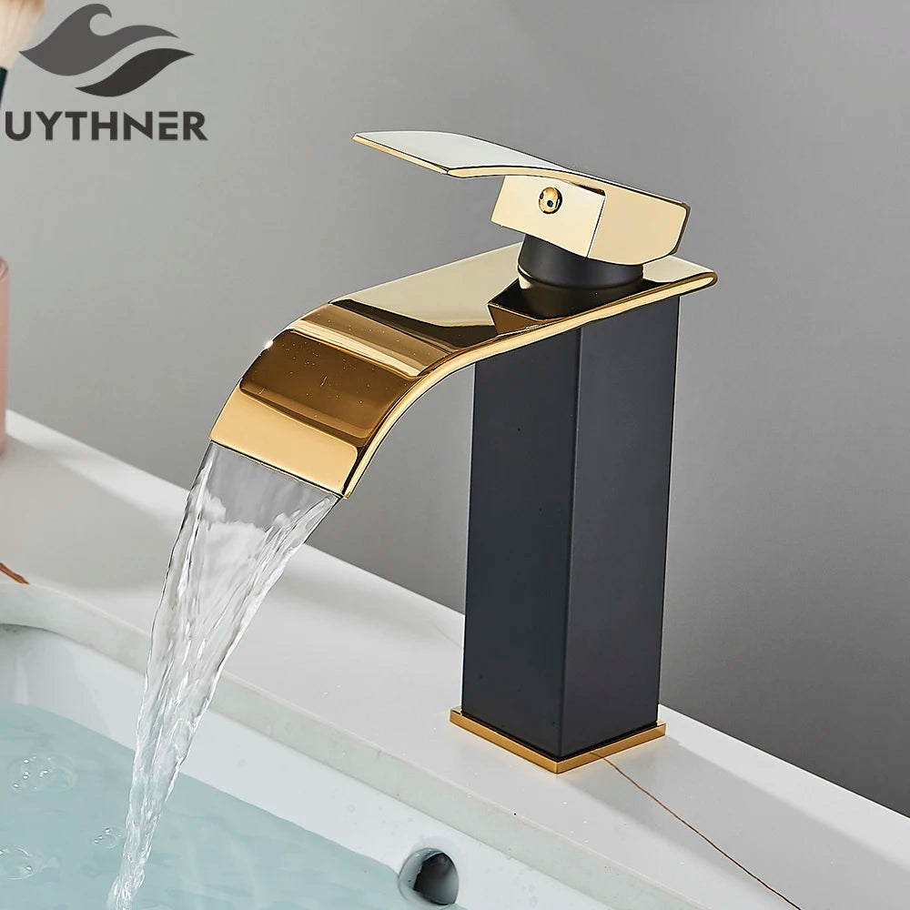 Brushed Golden Basin Faucets Single Lever Hole Deck Mount