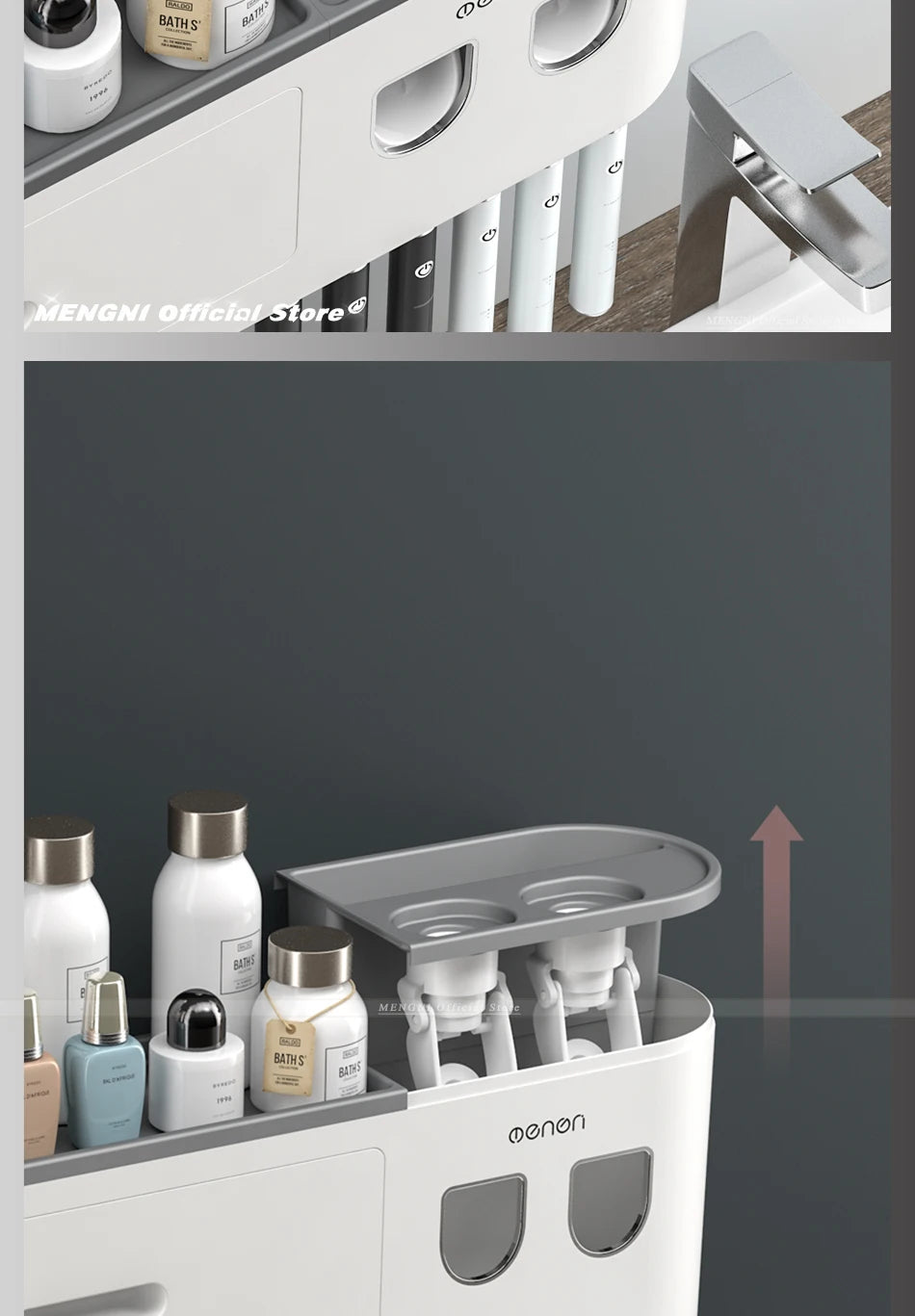 MENGNI-Magnetic Adsorption Inverted Toothbrush Holder Wall -Automatic Toothpaste Squeezer Storage Rack