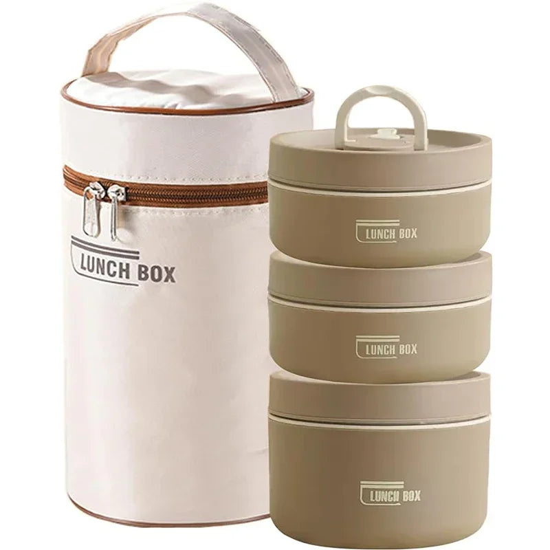 Portable Insulated Food Lunch Container Set with Thermal Lunch Box 3 Separate Stackable Lunch Container