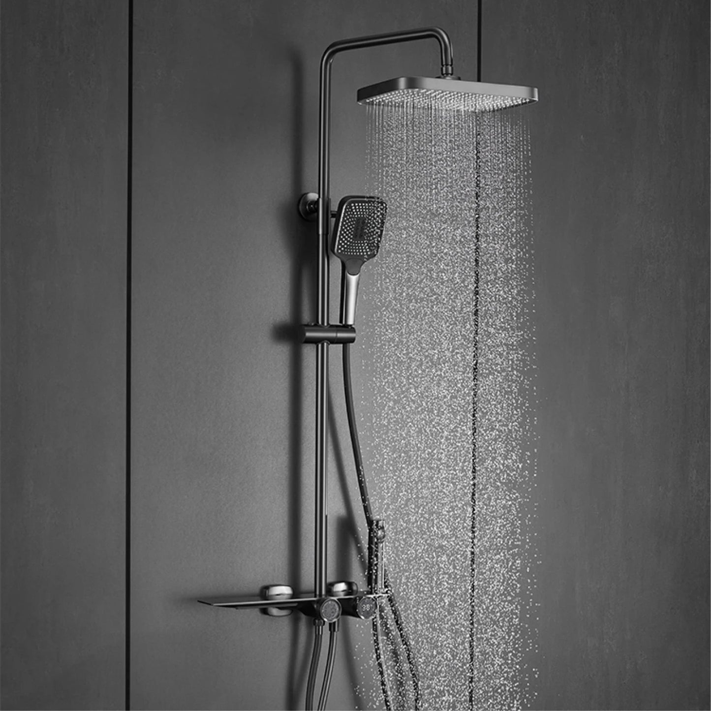 Luxury gun gray brass bathroom shower system digital display cold & hot dual control