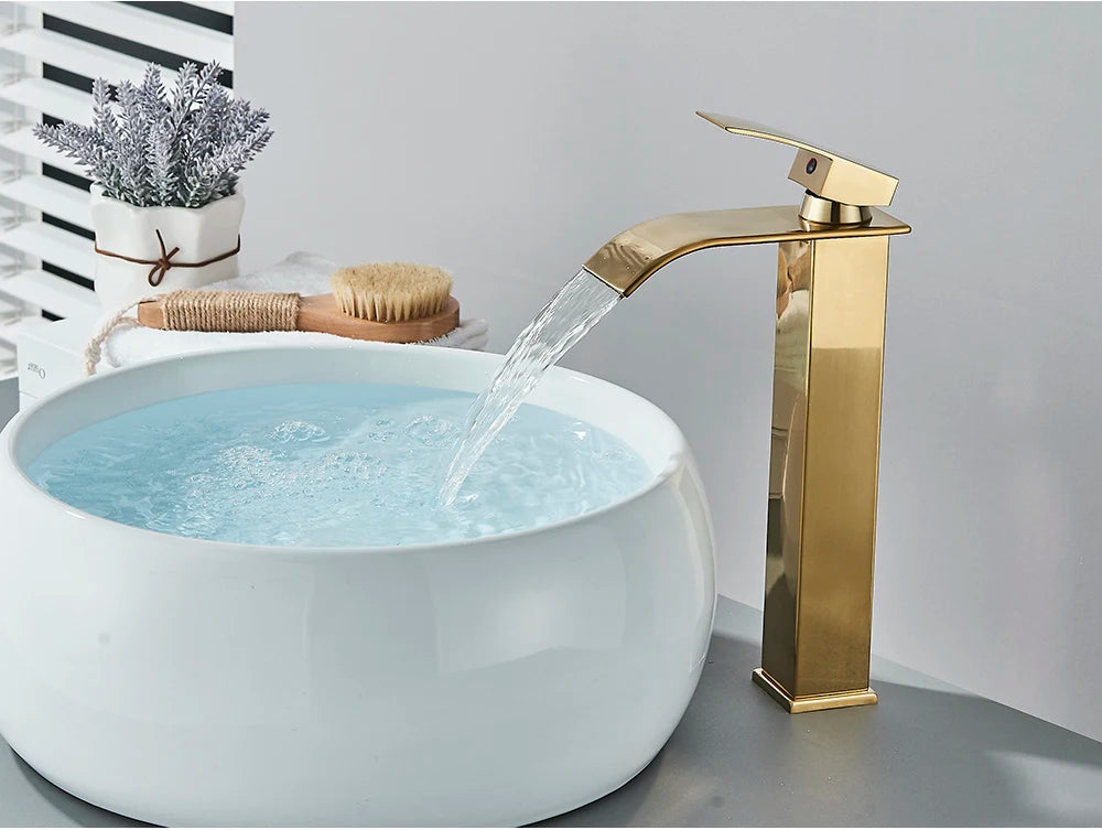 Brushed Golden Basin Faucets Single Lever Hole Deck Mount