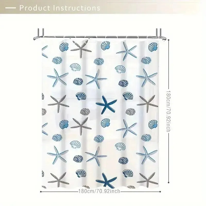 1pc With Pattern Shower Curtain PEVA Waterproof Shower Curtain