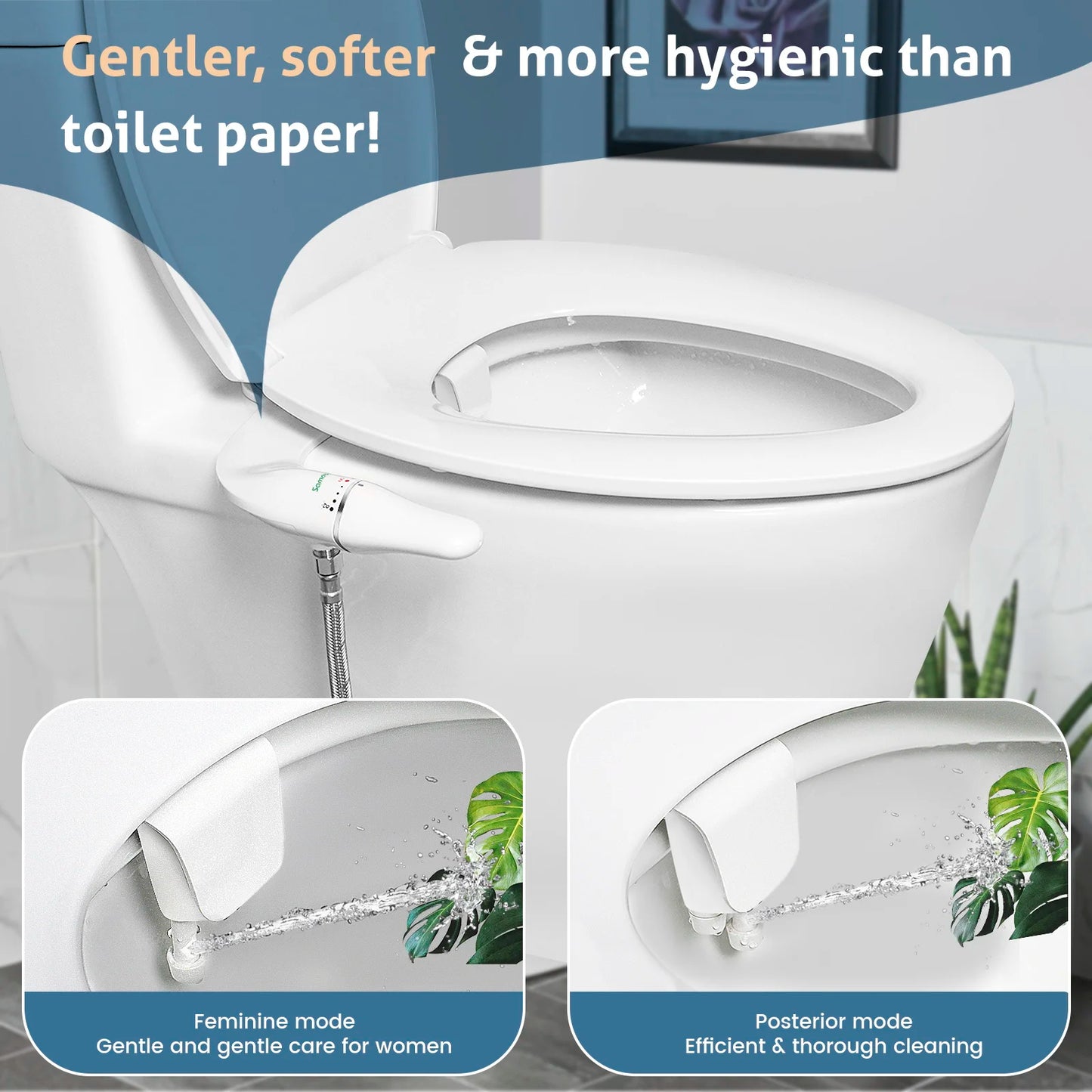 Ultra Slim Bidet Attachment for Toilet Seat - Dual Nozzle, Adjustable Water Pressure, Non-Electric