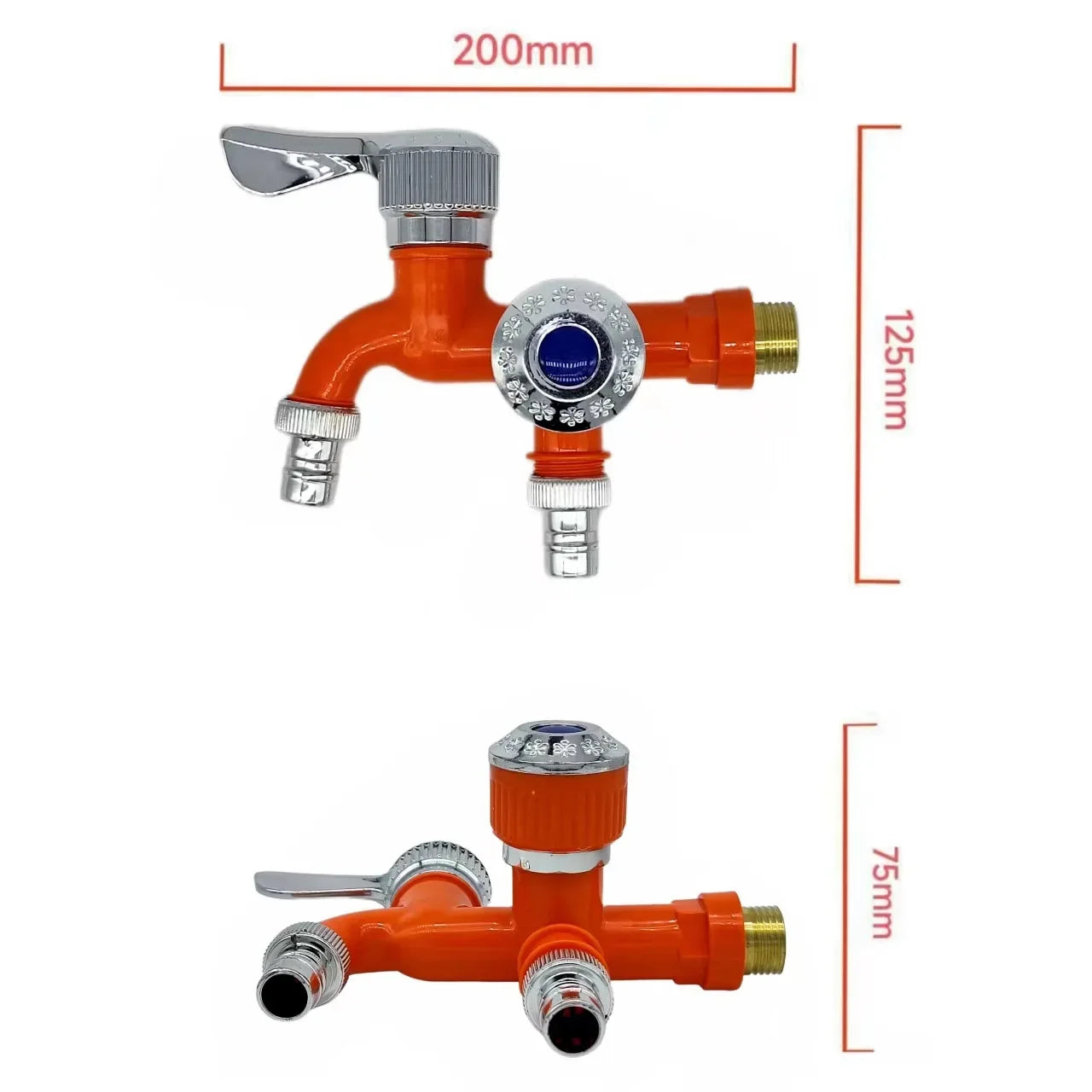 Faucet Double Outlet Dual Control Water Tap Plastic Connector 1/2" Universal Interface