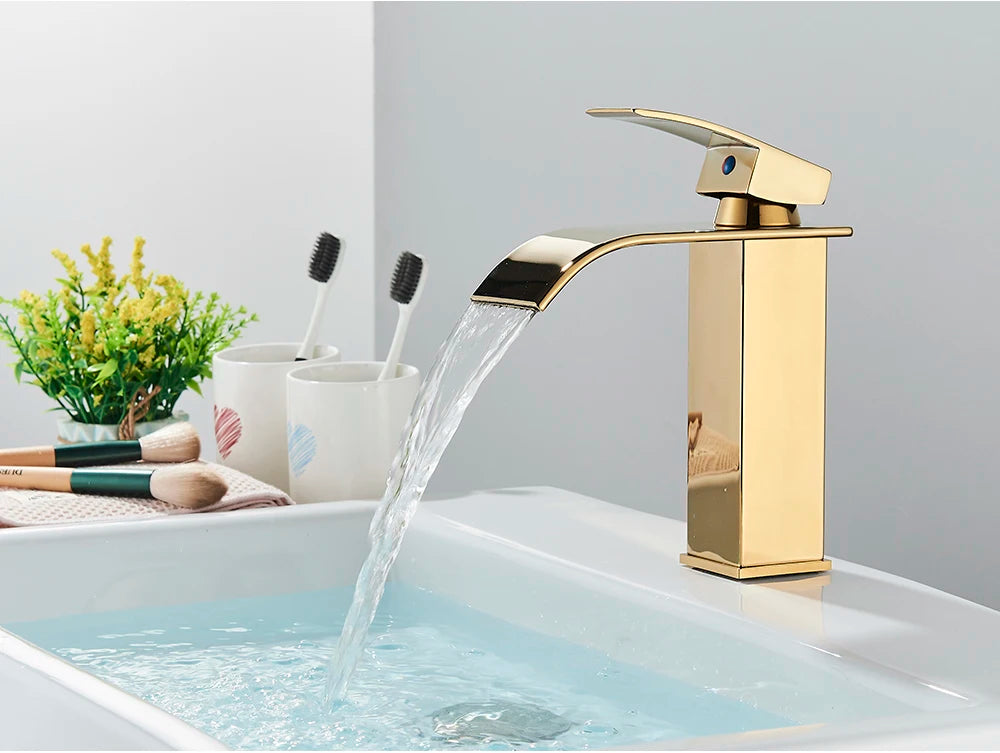 Brushed Golden Basin Faucets Single Lever Hole Deck Mount