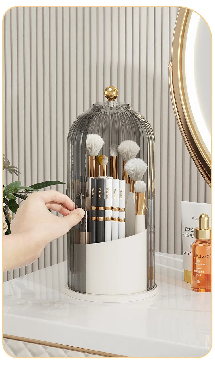 360° rotary makeup brush holder with cover Luxury cosmetics storage box
