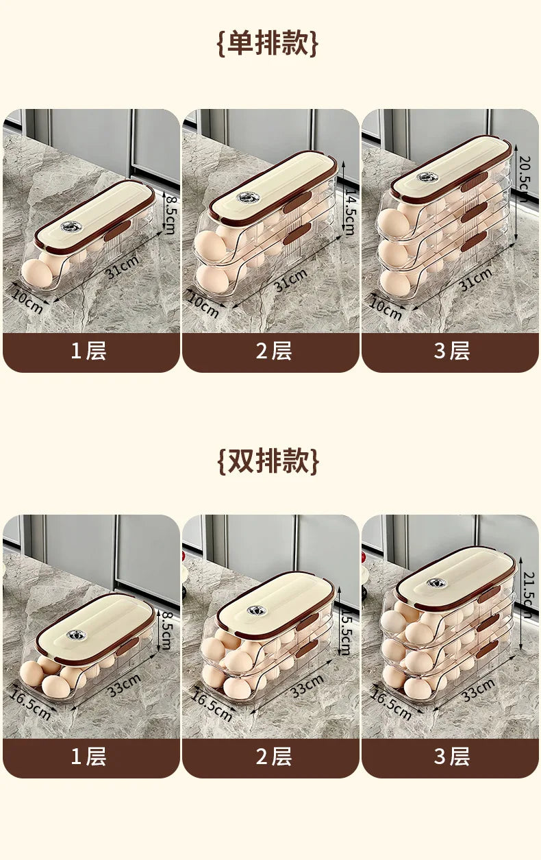 Household Multi-layer Automatic Rolling Egg Storage Box Kitchen Egg Rack Tray Refrigerator Timing Special Egg Carton