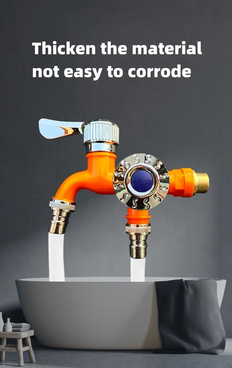 Faucet Double Outlet Dual Control Water Tap Plastic Connector 1/2" Universal Interface