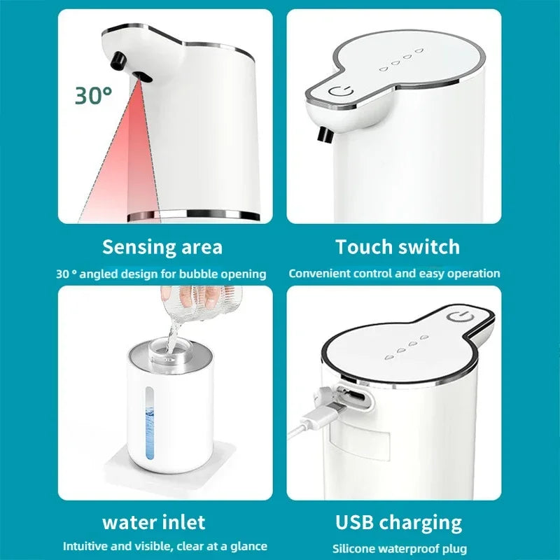 Automatic Soap Dispenser Touchless Foaming Soap Dispenser 380ml USB Rechargeable Electric 4 Level Adjustable