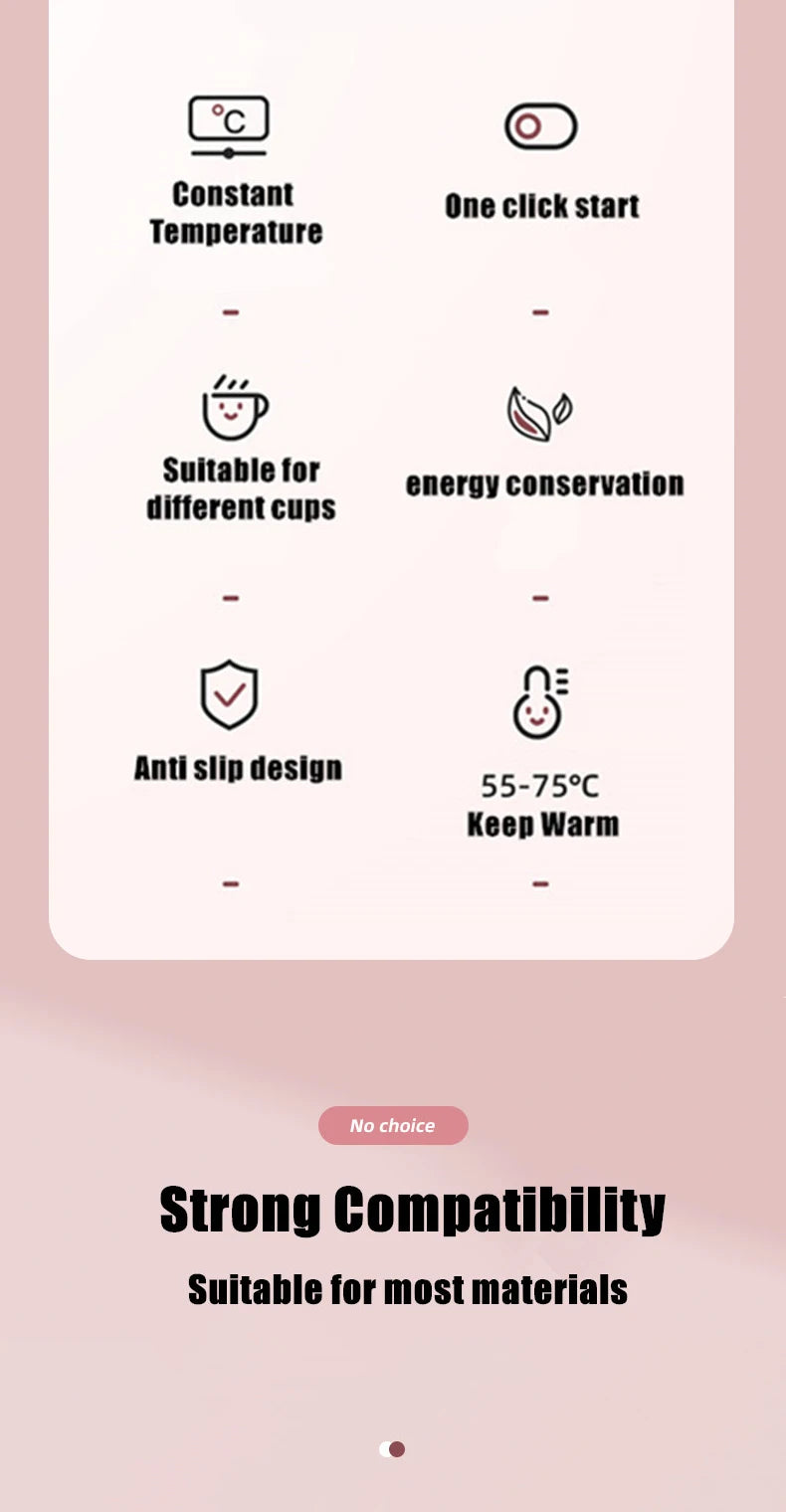 Thermostatic Heating Coaster USB Home Heating Coaster 3-speed Adjustment Heating 55 Degrees Constant Temperature