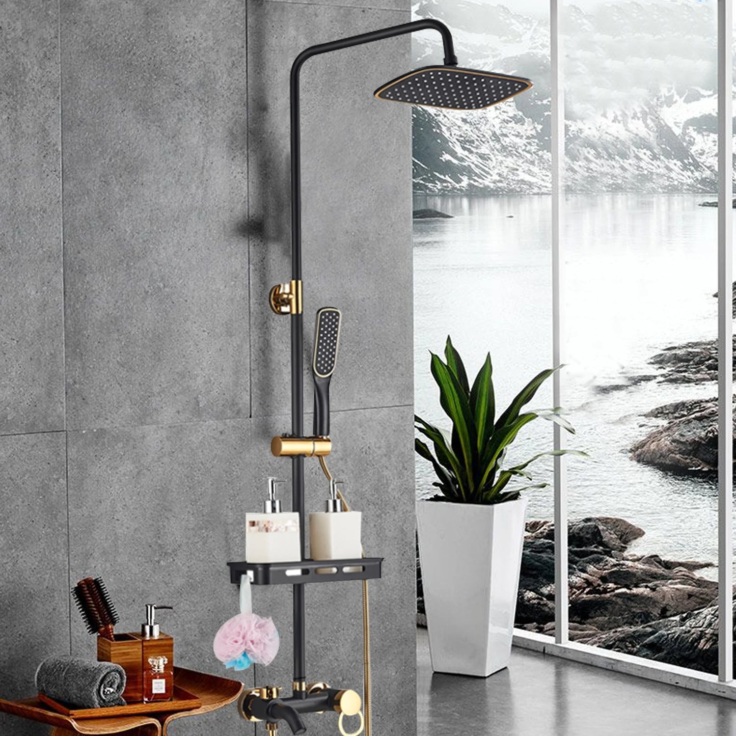 Black Shower Set Faucet Rainwater Manual System High-Quality