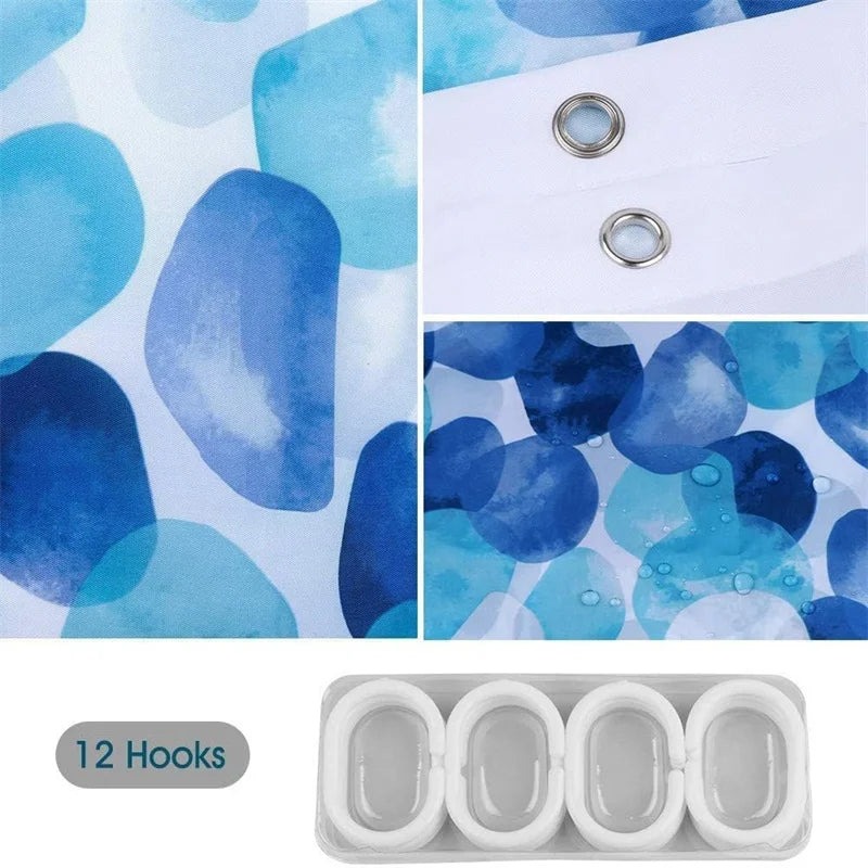 Shower Curtain Waterproof Fungus Resistant Polyester Blue Petal Shower Curtain For Bath Tub Shower Enclosure With Hooks