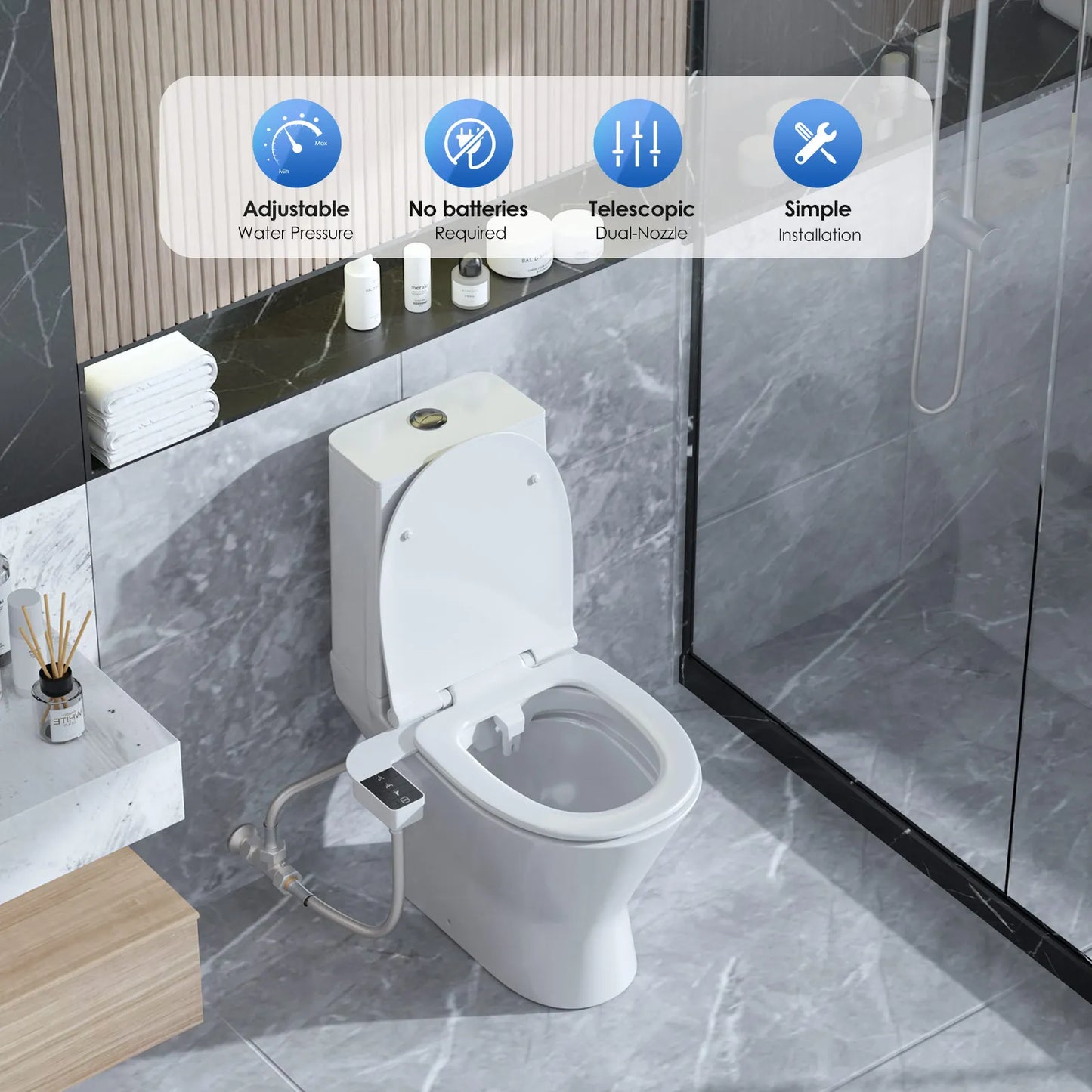 Bidet Attachment for Toilet Seat Self Cleaning Attachment Non-Electric Dual Nozzle Bidet Adjustable Water Pressure