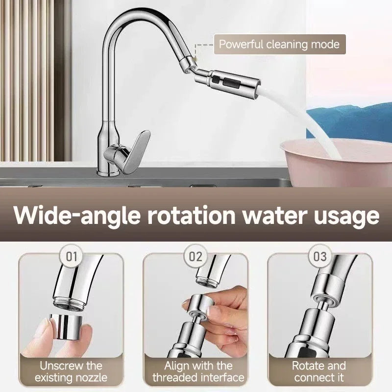 3 Three Modes Faucet Extender Metal Alloy Head Water Saver Home Extended Shower Spray