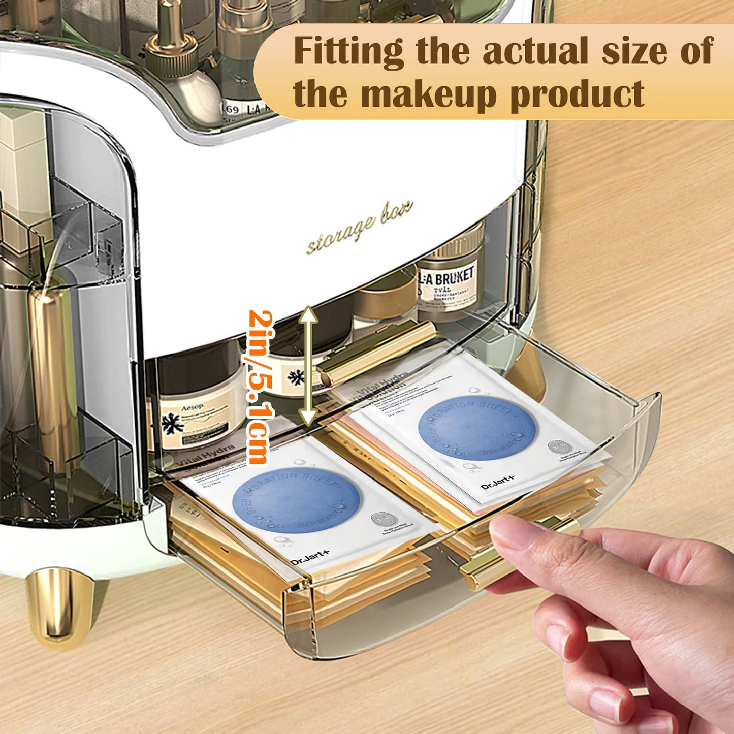 Makeup Organizer and Storage, Cosmetics Organizer Box for Countertop with Lid & Drawers, Cosmetics Skincare Organizers Box with