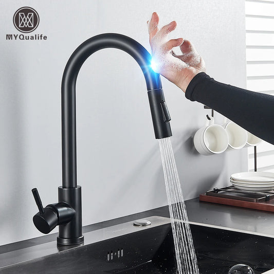 Pull Out Sensor Black Kitchen Faucet Sensitive Touch Control Faucet Mixer