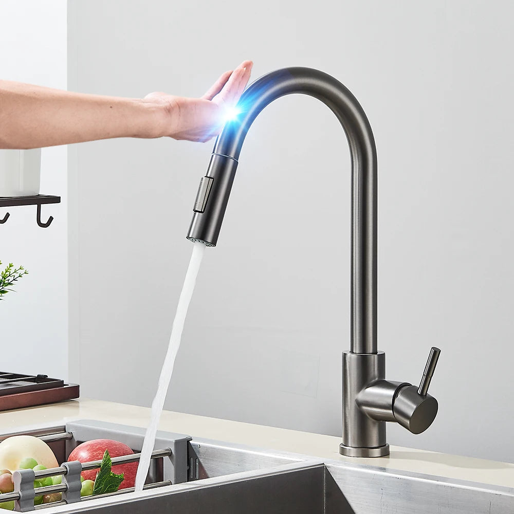 Pull Out Sensor Black Kitchen Faucet Sensitive Touch Control Faucet Mixer