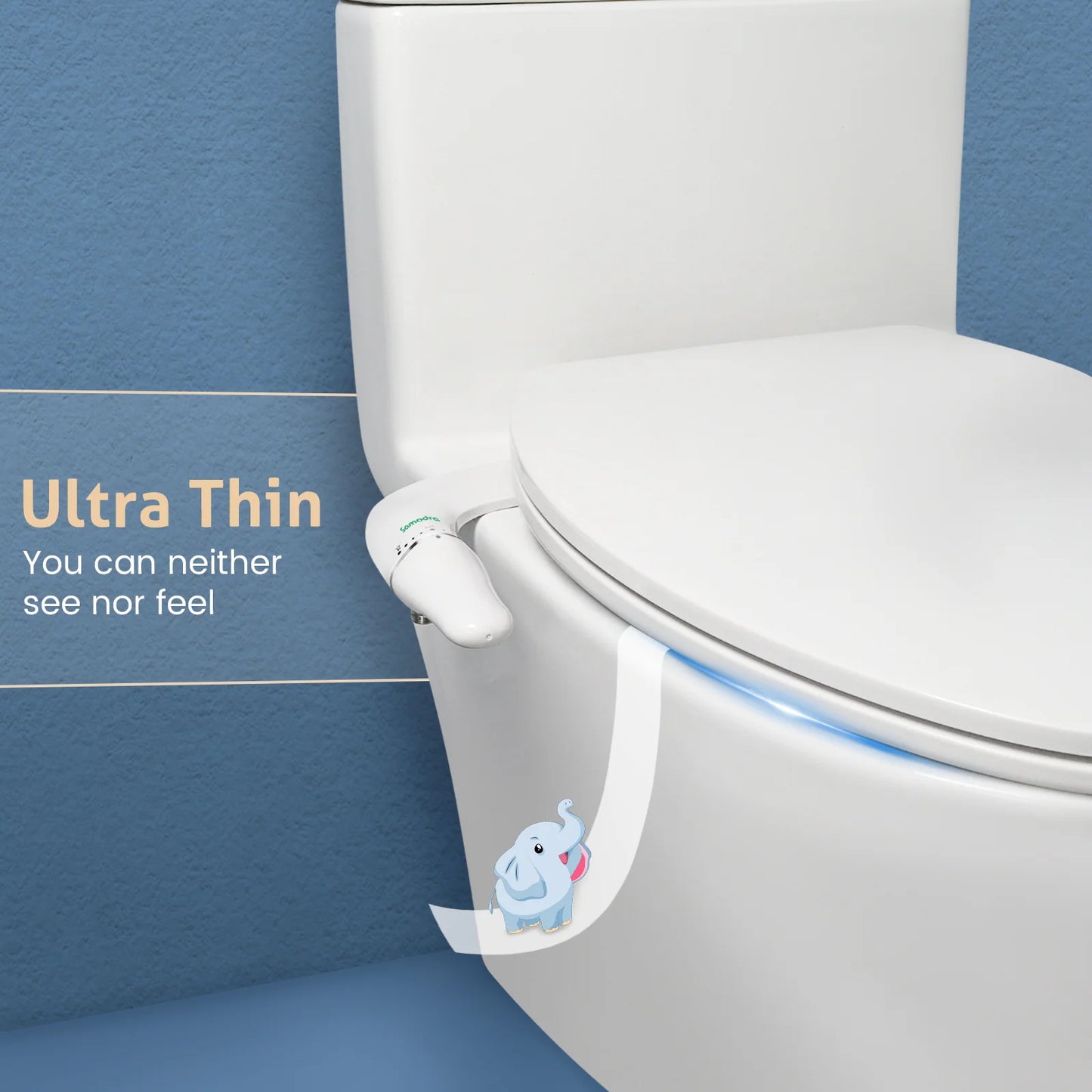 Ultra Slim Bidet Attachment for Toilet Seat - Dual Nozzle, Adjustable Water Pressure, Non-Electric