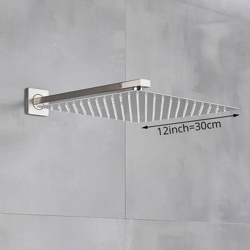 Rainfall Shower Head 8"/10"/12" Square Bathroom Ultrathin . Wall Mounted