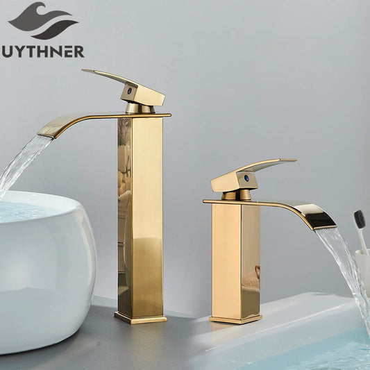 Brushed Golden Basin Faucets  Single Lever Hole Deck Mount