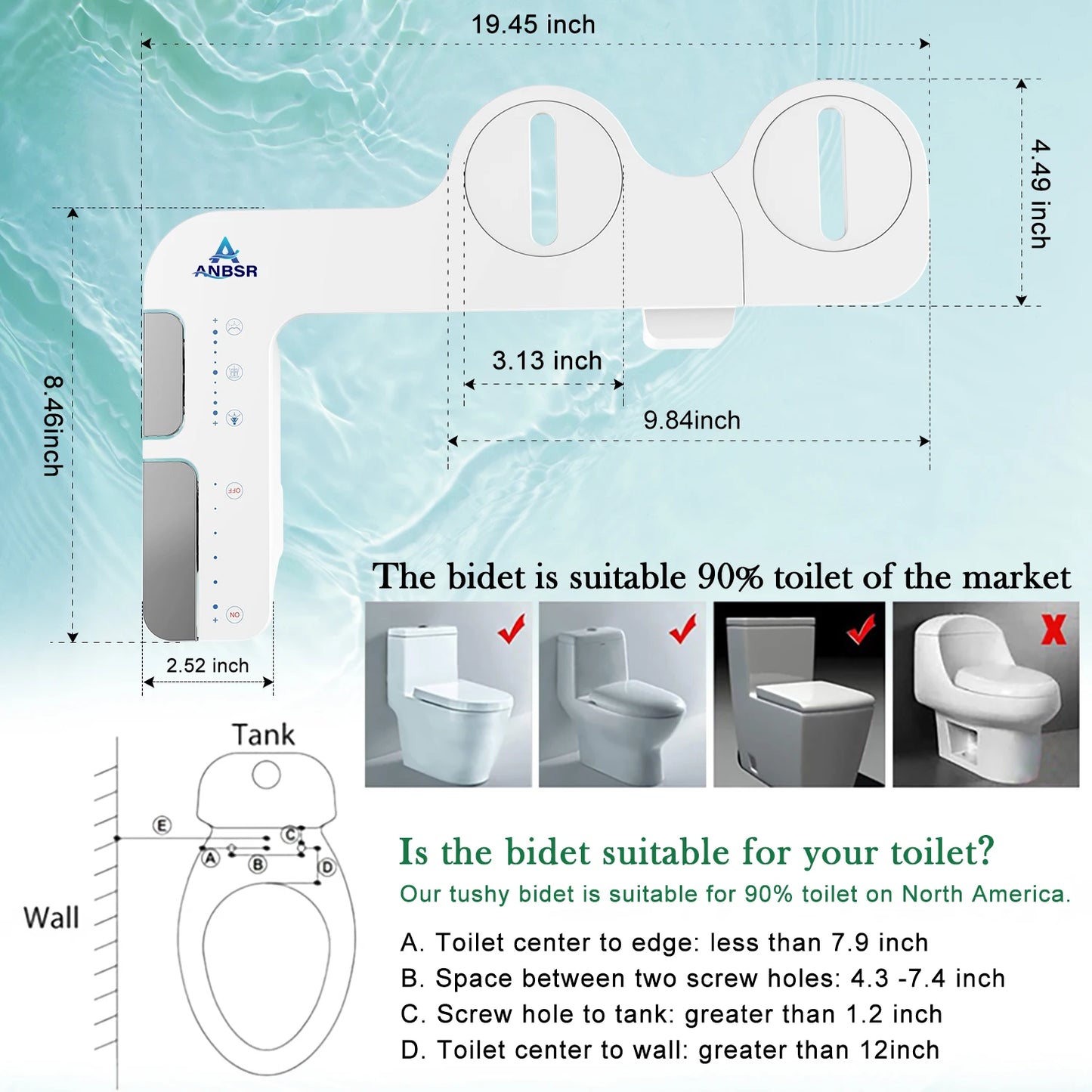 Ultra-Slim 3-in1 Bidet, Self-Cleaning, Posterior&Feminine Wash-(Retractable Dual Nozzles), Non-Electric Bidet Attachment