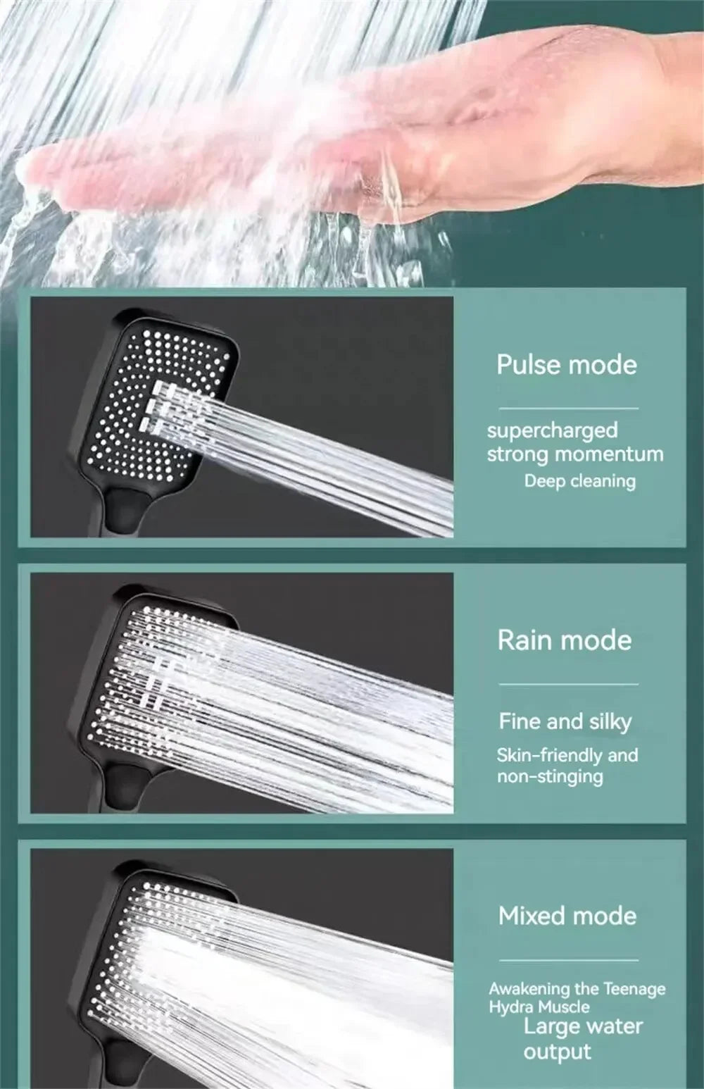 Adjustable Shower Head 3 Mode Rainfall Shower Large Flow Showerhead High Pressure
