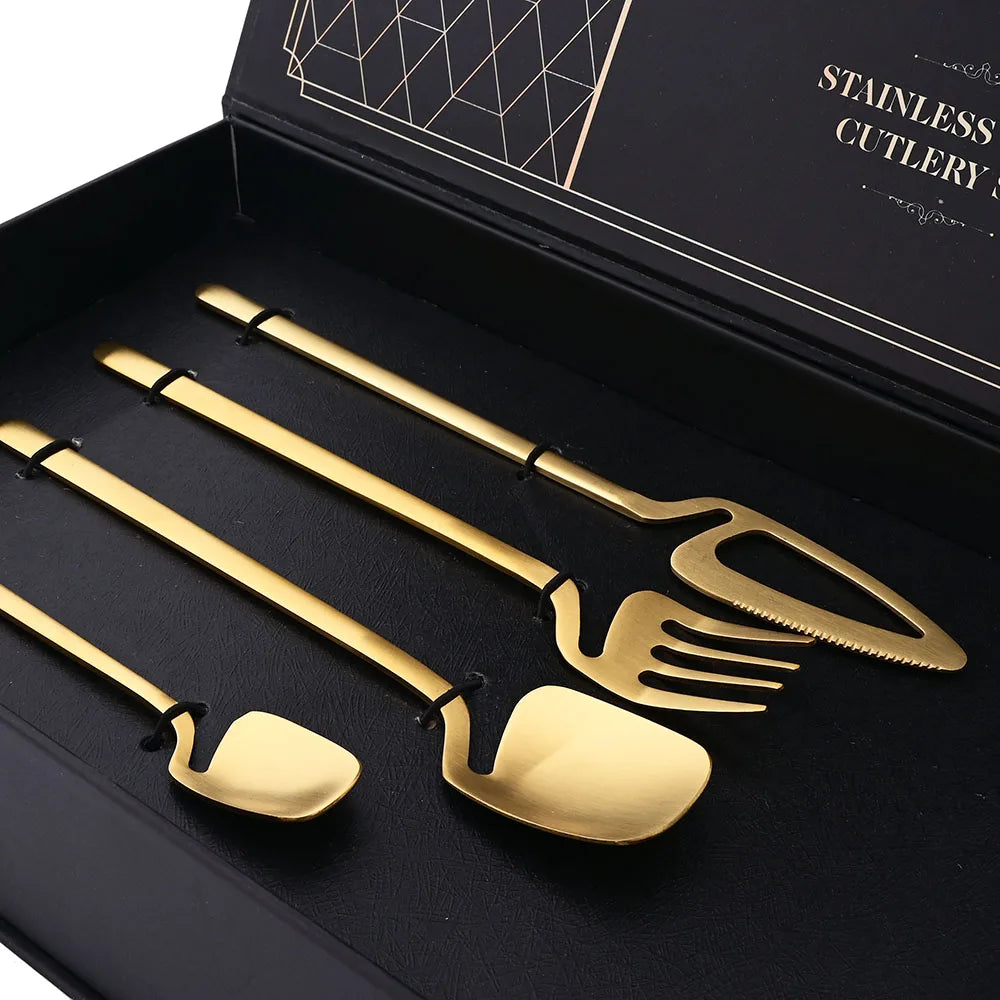 32pcs Black Matte Cutlery Set 304 Stainless Steel Dinnerware Set Knife Fork Spoon Dinner Set