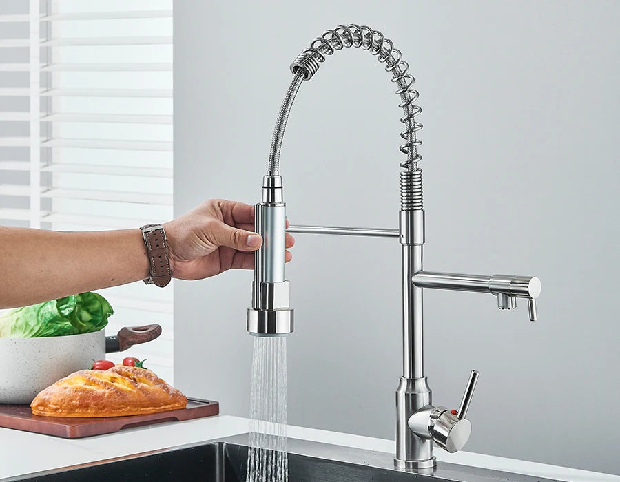 Pull Down Spring Kitchen Faucet Single Lever Hot Cold Mixer