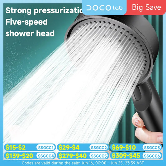 5 Modes Pressure Boost Shower Head Multifunction Adjustable Large Water Shower