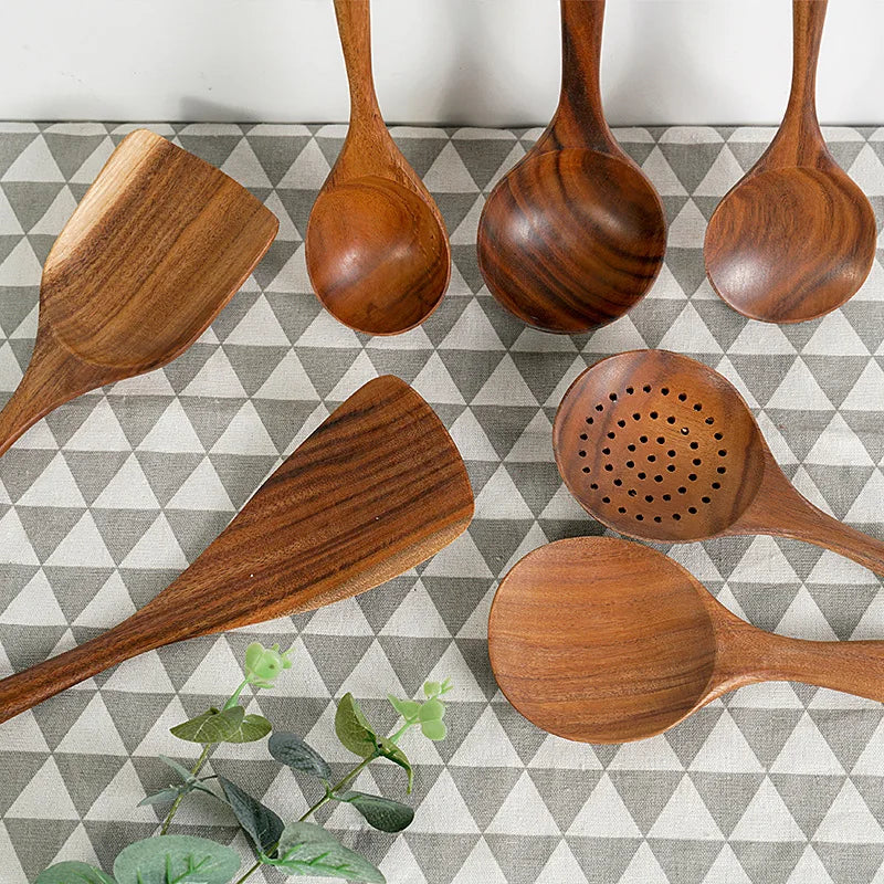1-10 PC Wooden Cooking Spoons , Non-Stick Wooden Cooking Utensils