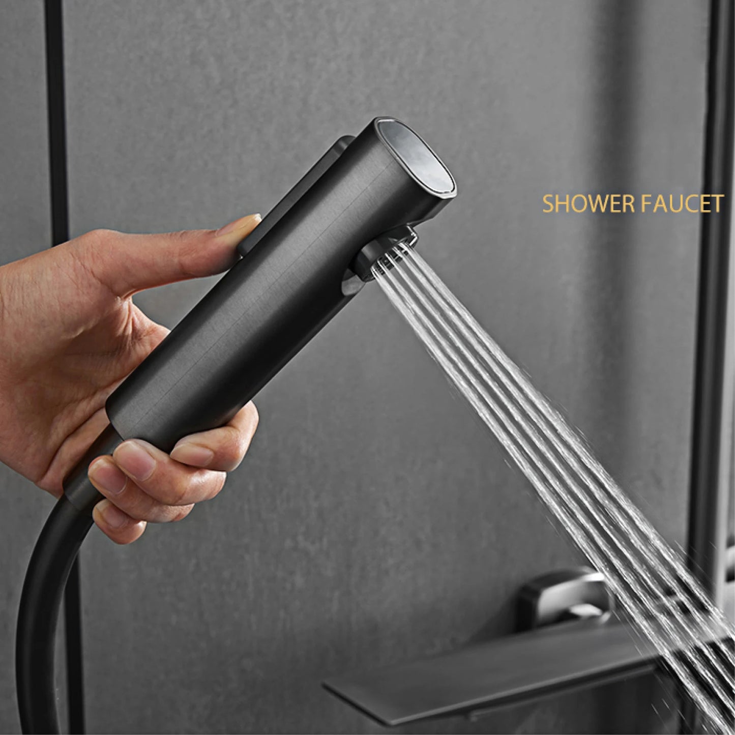 Luxury gun gray brass bathroom shower system digital display cold & hot dual control