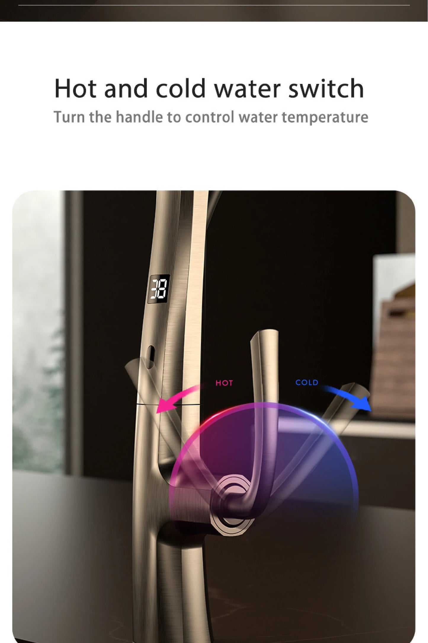 Luxury brass gun gray kitchen faucet Digital display Intelligent induction magnetic suction Pull-Out design Cold & hot sink Tap