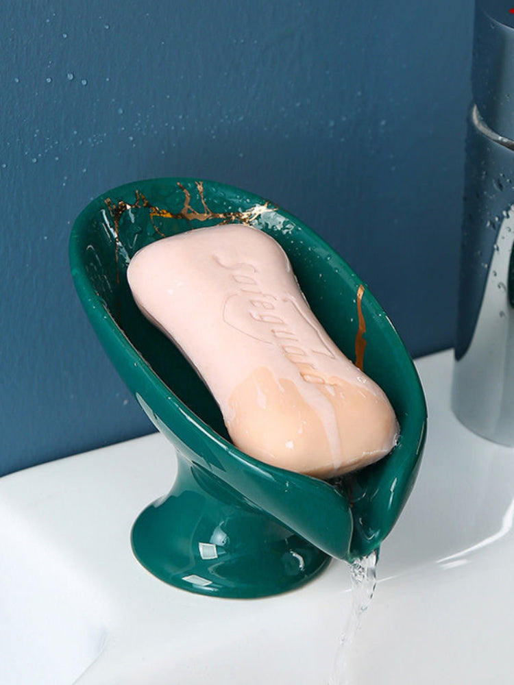 ceramic Leay shower soap holder, drain hole tray
