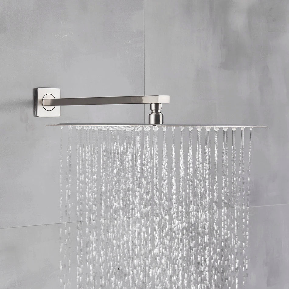 Rainfall Shower Head 8"/10"/12" Square Bathroom Ultrathin . Wall Mounted