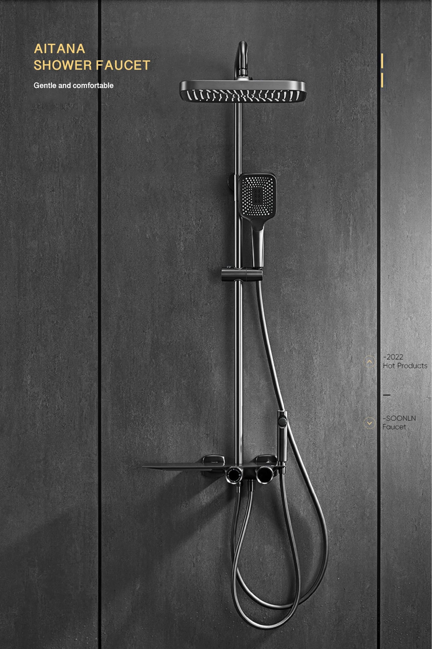 Luxury gun gray brass bathroom shower system digital display cold & hot dual control