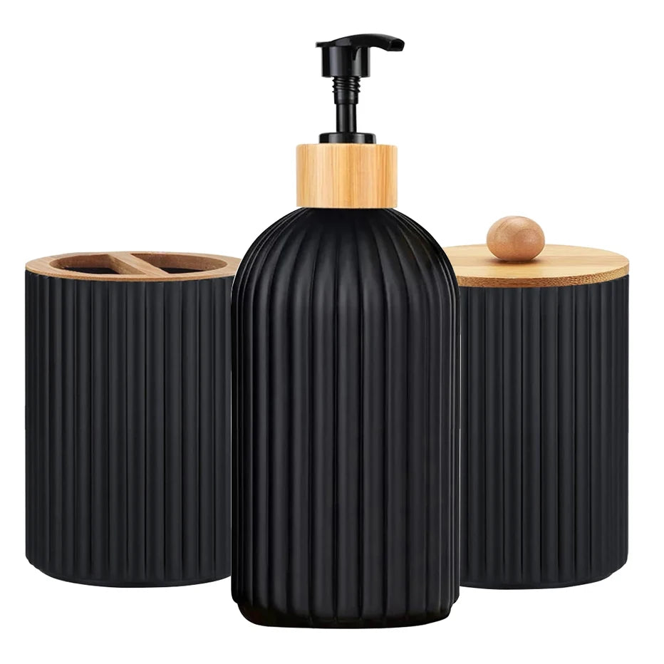 Bathroom Countertop Container Hand Soap Dispenser Cotton Ball Storage Box Toothbrush Holder