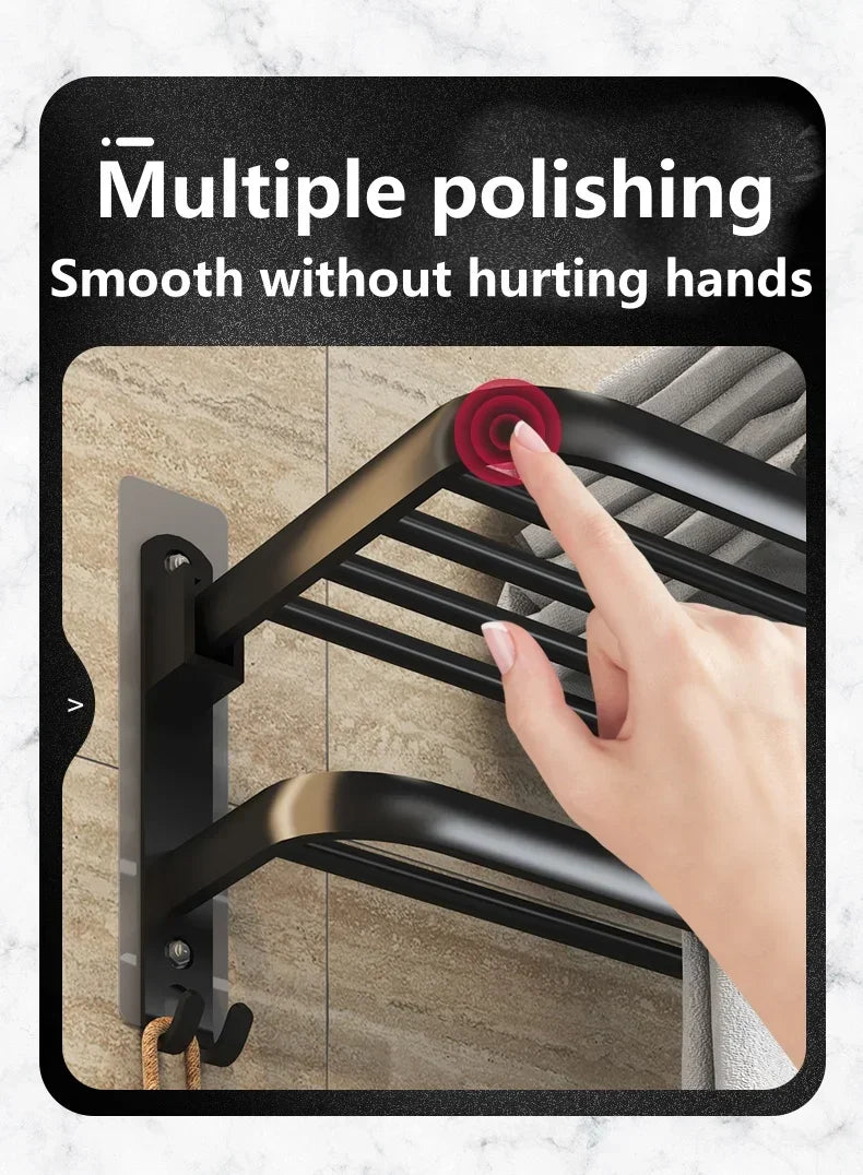 ZEXEF 1/2 Layer Bathroom and Shower Accessories for Bath Towel Rack Organizer Black Drilling Movable