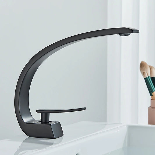 Luxury Brass Basin Faucet Deck Mounted Black Hot Cold  Mixer Tap Single Hole For Bathroom